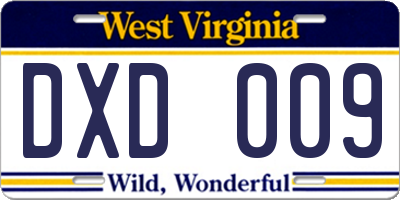 WV license plate DXD009