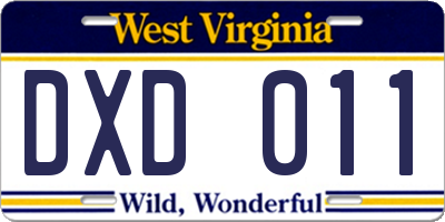 WV license plate DXD011