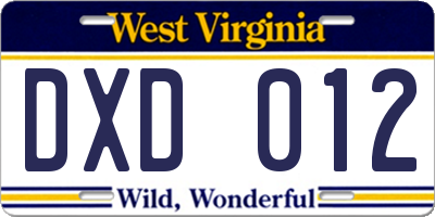 WV license plate DXD012