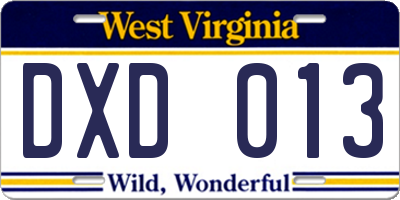 WV license plate DXD013
