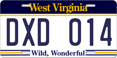 WV license plate DXD014