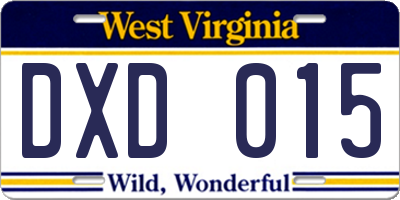 WV license plate DXD015