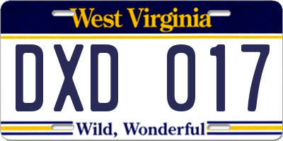 WV license plate DXD017