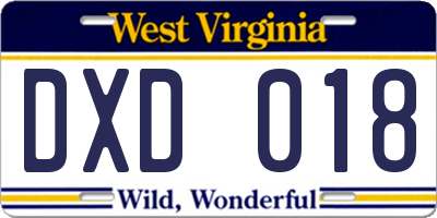 WV license plate DXD018