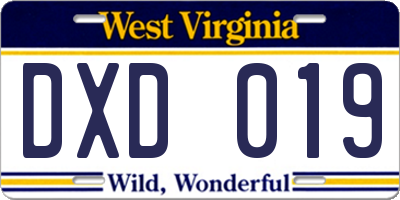 WV license plate DXD019