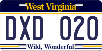 WV license plate DXD020