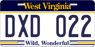 WV license plate DXD022