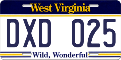 WV license plate DXD025