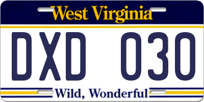 WV license plate DXD030