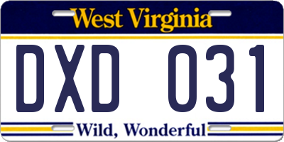 WV license plate DXD031