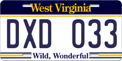 WV license plate DXD033