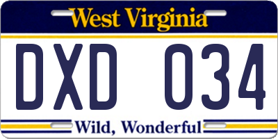 WV license plate DXD034