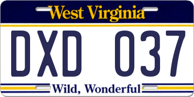 WV license plate DXD037