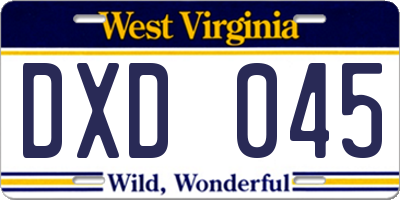 WV license plate DXD045