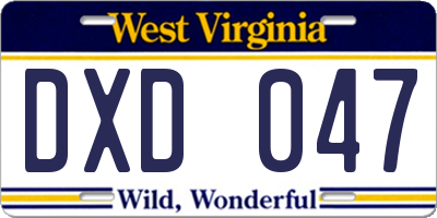 WV license plate DXD047