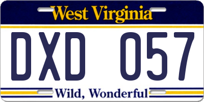 WV license plate DXD057