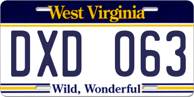 WV license plate DXD063