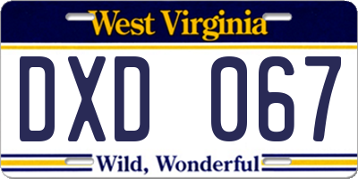 WV license plate DXD067