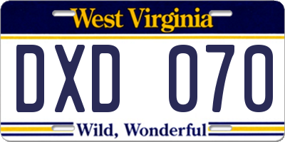 WV license plate DXD070