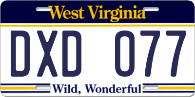 WV license plate DXD077