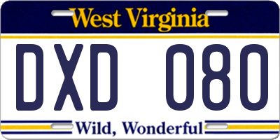 WV license plate DXD080