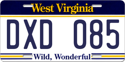 WV license plate DXD085