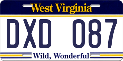 WV license plate DXD087