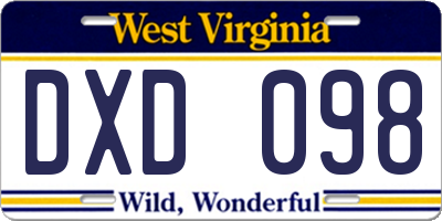 WV license plate DXD098