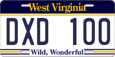 WV license plate DXD100