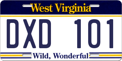 WV license plate DXD101