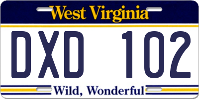 WV license plate DXD102