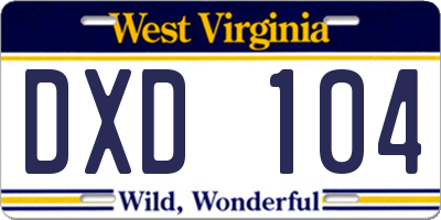 WV license plate DXD104