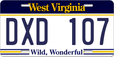 WV license plate DXD107