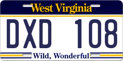 WV license plate DXD108