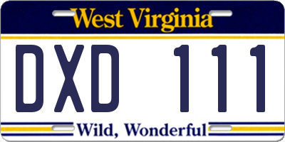 WV license plate DXD111