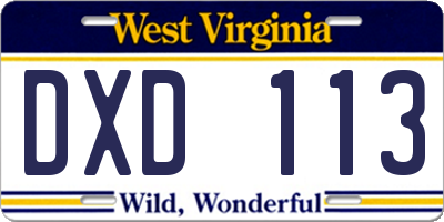 WV license plate DXD113