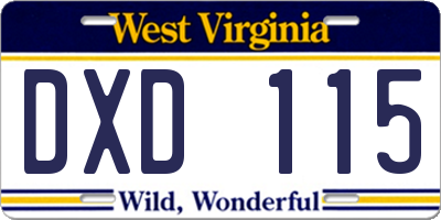 WV license plate DXD115