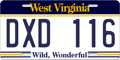 WV license plate DXD116