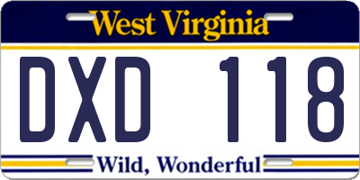 WV license plate DXD118