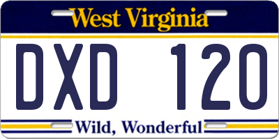 WV license plate DXD120