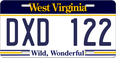 WV license plate DXD122