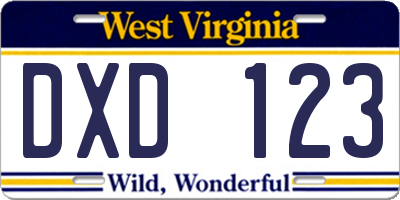 WV license plate DXD123