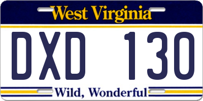 WV license plate DXD130