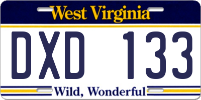WV license plate DXD133