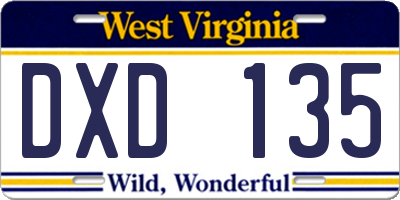 WV license plate DXD135