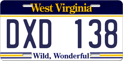 WV license plate DXD138