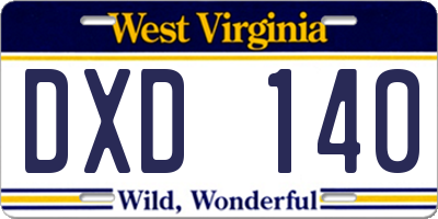 WV license plate DXD140