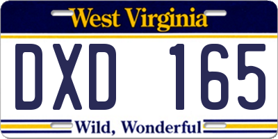 WV license plate DXD165