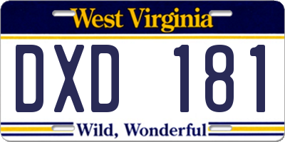 WV license plate DXD181