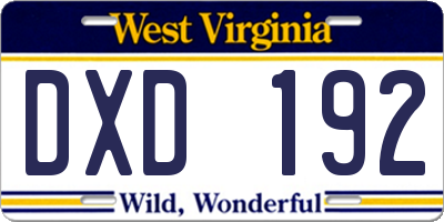 WV license plate DXD192
